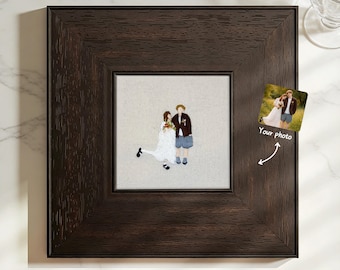 Custom Embroidery Portrait from Photo in Vintage Frame, Personalized Couple Wedding Gift, Handmade Embroidered Keepsake