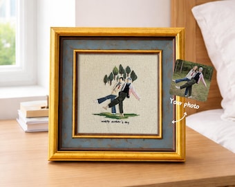 Personalized Embroidery Portrait Framed, Custom Couple Illustration, Anniversary Gift, Handmade Wedding Frame Art