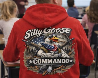 Silly Goose Commando Hoodie | Patriotic Duck Military Graphic