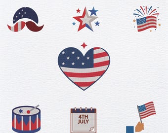 アメリカ独立記念日刺繍セット – 7つの愛国的なデザイン（デジタルファイル）