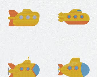 潜水艦刺繍デザインセット - 4人の子供用海洋テーマ刺繍 - 6サイズデジタルファイル