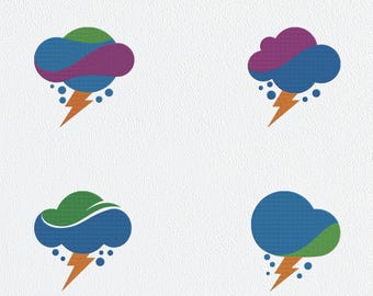 Storm Cloud Machine Embroidery Design Set – Lightning Bolt Applique (Digital Download)