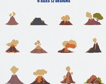 火山刺繍デザインバンドル - 噴火パターン12種類（ミシン用ファイル） - 6サイズ（デジタルダウンロード）