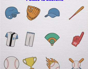 Baseball Stickdatei Designpaket | Sport Stickmaschinendatei | 12 Designs 7 Größen