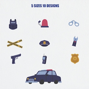 Lot de motifs de broderie police, limes machine pour l'application de la loi (10 motifs, 5 tailles)
