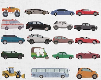 モダンな車の刺繍デザイン - 車両用ミシンファイルバンドル（6サイズ、19デザイン）