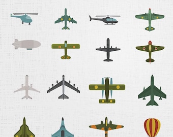航空機と飛行機の刺繍セット - 戦闘機16機 デジタルファイル - 6サイズ