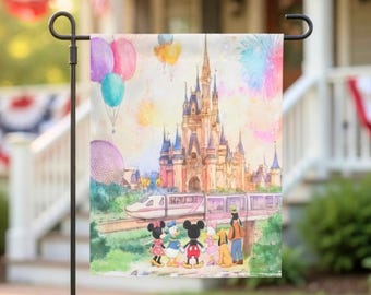 Magical Place On Earth Watercolor Garden Flag, Disney Family Vacation Gift, Magic Kingdom Porch Decor, Garden Flag, Yard Art, Home Banner