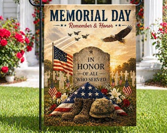 Remember Honor Memorial Day Gravestone Flag, Fallen Hero Tribute, Military Cemetery Decor, Yard Art, Porch Banner, Outdoor Sign, America