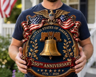 USA 250th Anniversary Wooden Liberty Bell Sign: 1776-2026 Decor, Patriotic Door Hanger