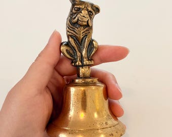 Vintage Brass Bulldog Hand Bell Made in England | English Dog Figurine Bell | Collectible Animal Decor