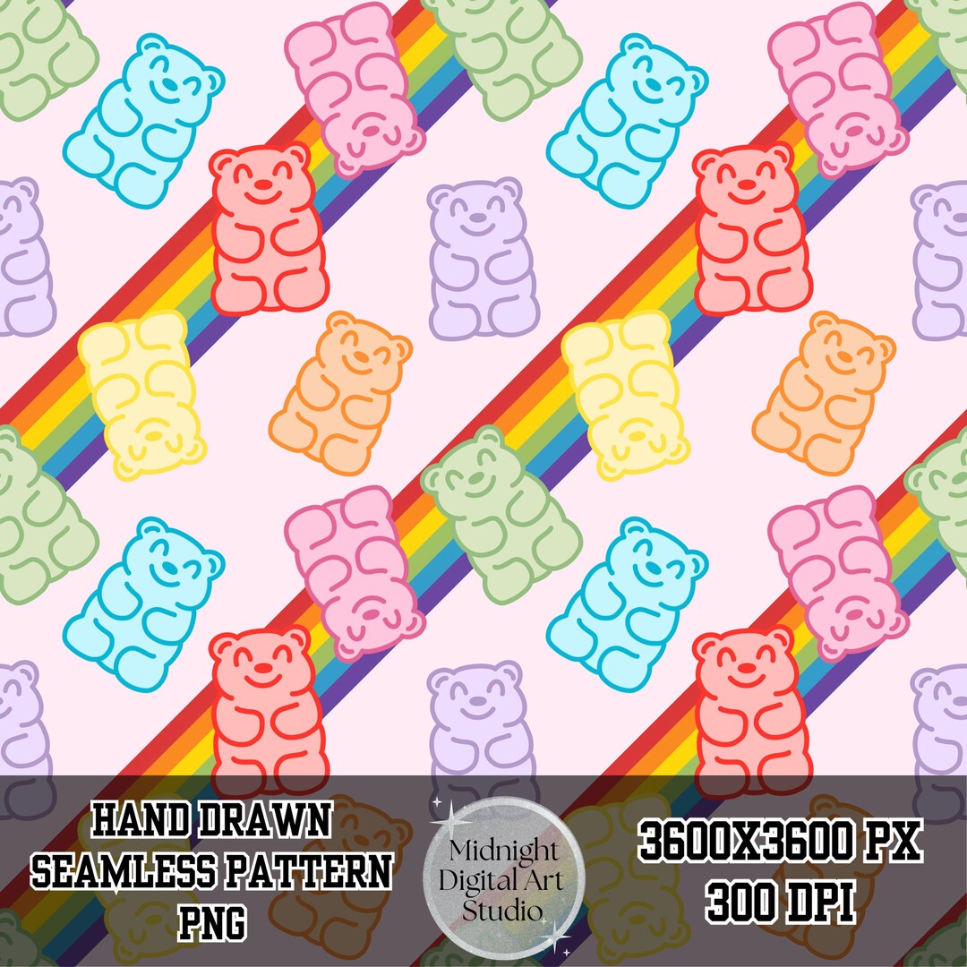 Rainbow Gummy Bear Seamless Pattern | Hand-drawn Pastel Candy Digital ...