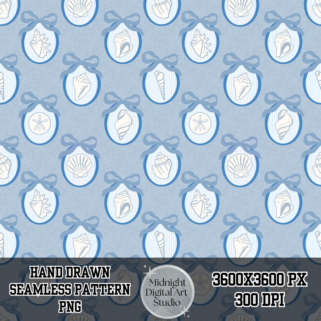 Coastal Seashell Seamless Pattern PNG, Blue Nautical Shell Bow Fabric ...
