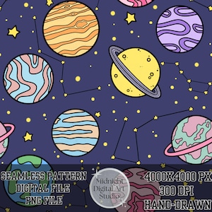 Handgezeichnete Planeten Muster auf Astrologie Papier (PNG Datei)