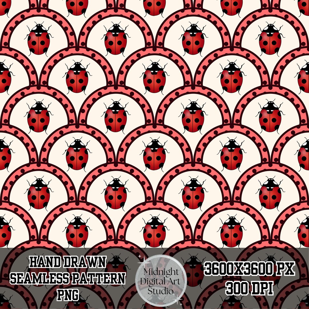 Ladybug Scallop Seamless Pattern PNG, Hand Drawn Red Ladybug Fabric ...