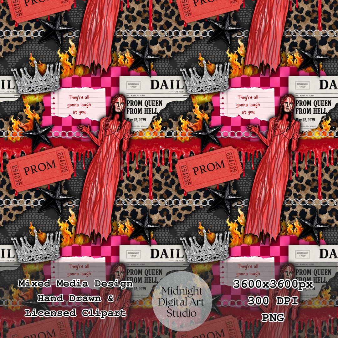 Horror Prom Queen Seamless Pattern, Pink Checkered Leopard PNG (digital ...