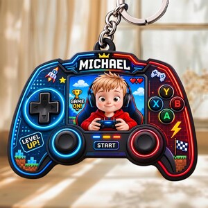 Personalized Photo Gamer Cartoon Style Acrylic Keychain, Custom Game Controller Keychain, Gaming Boy Keyring, Gamer Birthday Gift
