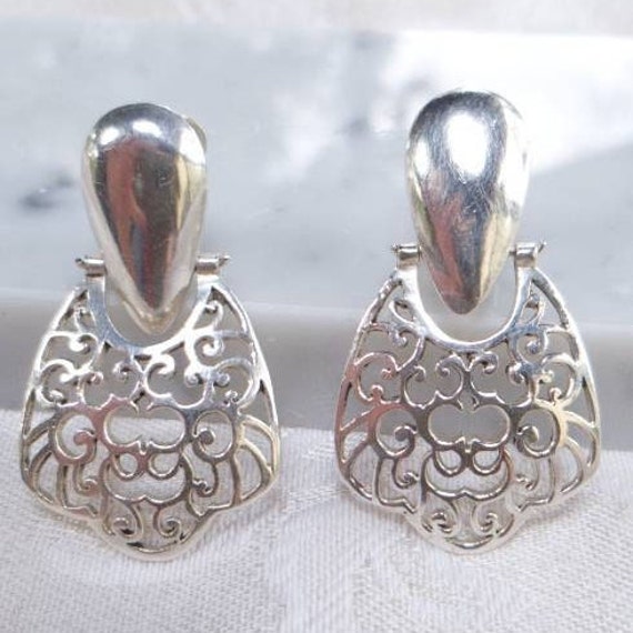 Silver Filigree Doorknocker Earrings (Clip) - image 1