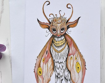 Master Moth, Fairy Greeting Card, Original Fairytale Art, Birthday Card, Children's Illustration, Recycled Card