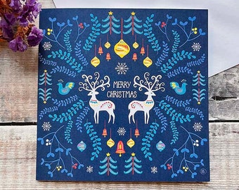 Merry Christmas Deer Scandi folk art card