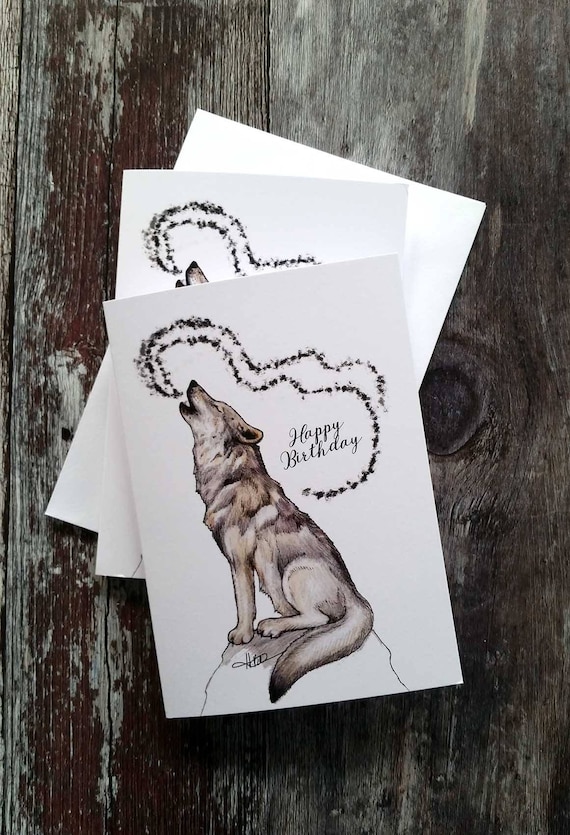 Carte Loup Loup Hurlant Carte Loup Joyeux Anniversaire Etsy France
