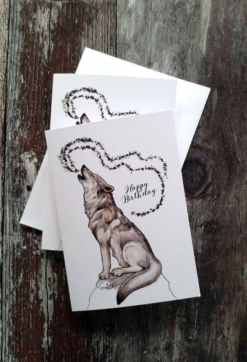 Carte Loup Loup Hurlant Carte Loup Joyeux Anniversaire Etsy