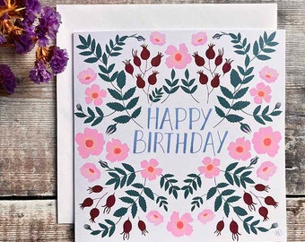 Tarjeta floral de feliz cumpleaños