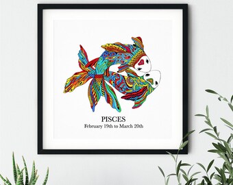 Impresión de arte del Zodíaco de Piscis, impresión personalizada