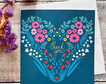 Tarjeta de agradecimiento - corazón floral