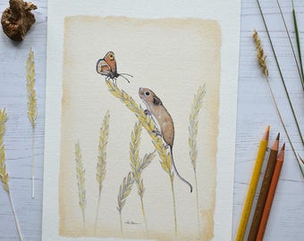 Field Mouse and Butterfly - Limited Edition Art Print
