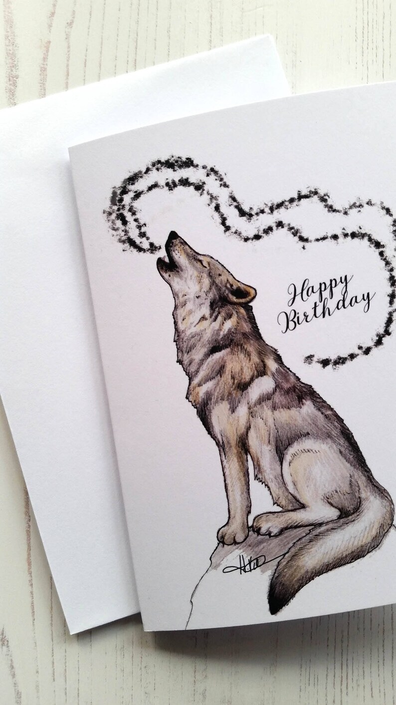 Wolf Card Howling Wolf Happy Birthday Wolf Card Recycled | Etsy
