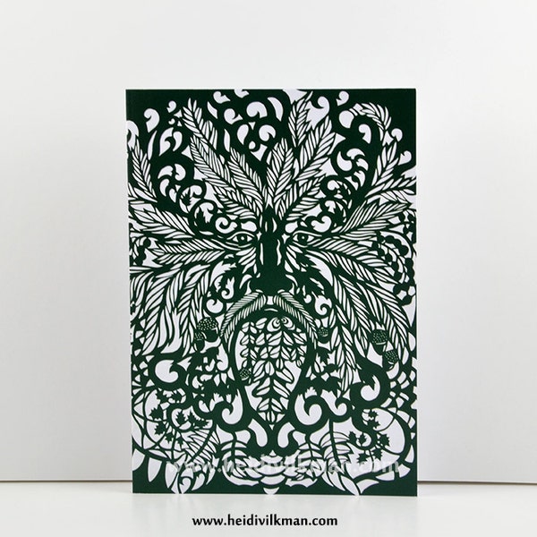 Green Man - Greeting Card - With Original Paper Cut Art - With Envelope