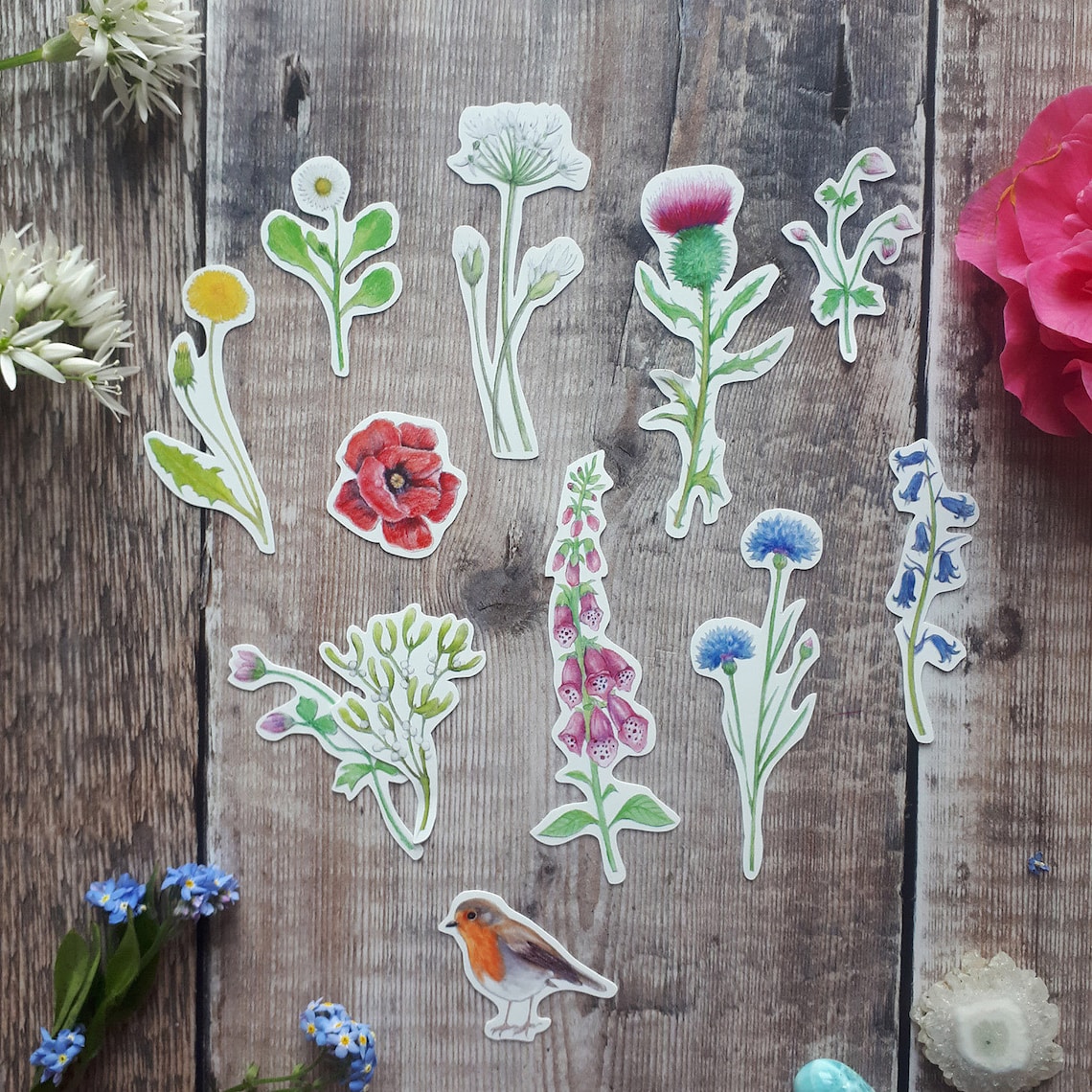 Wildflower Sticker Set Floral Stickers Set of Botanical Etsy