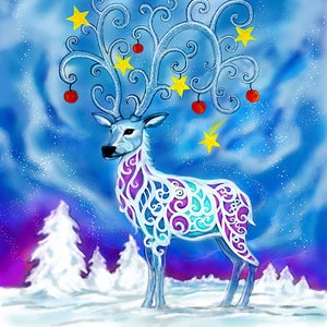Magical Deer - Greeting Card - Christmas Card - Yule -  Christmas Deer - Festive Greeting Card