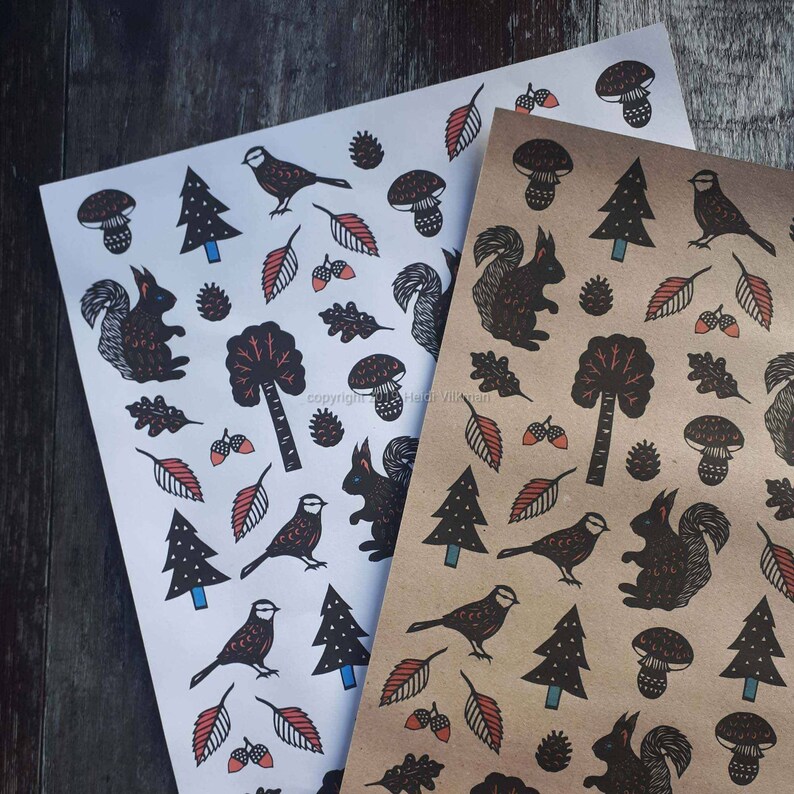 Scandi Gift Wrap Folk Art Wrapping Paper Woodland Gift Etsy
