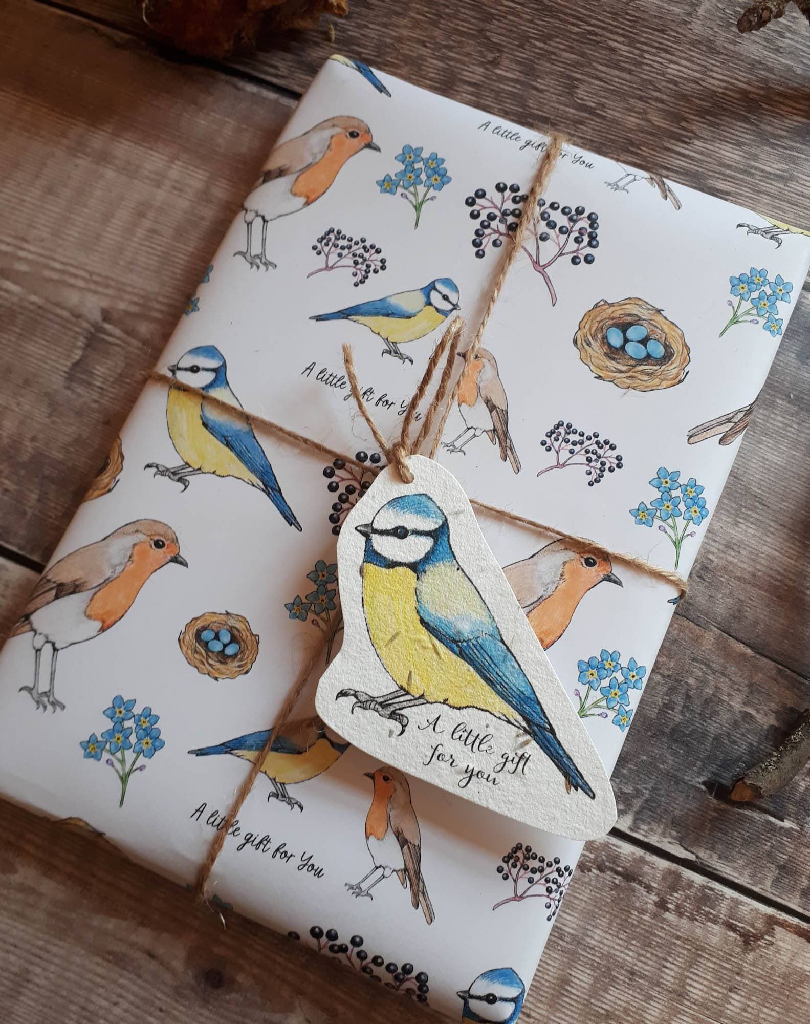Garden Birds Gift Wrap - Wrapping Paper - Plantable Gift Tag - Recycl…