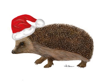 Hedgehog Santa Hat - Christmas Card