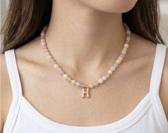 Pastel Pop Beaded Initial Necklace - Choice of Gold or Silver