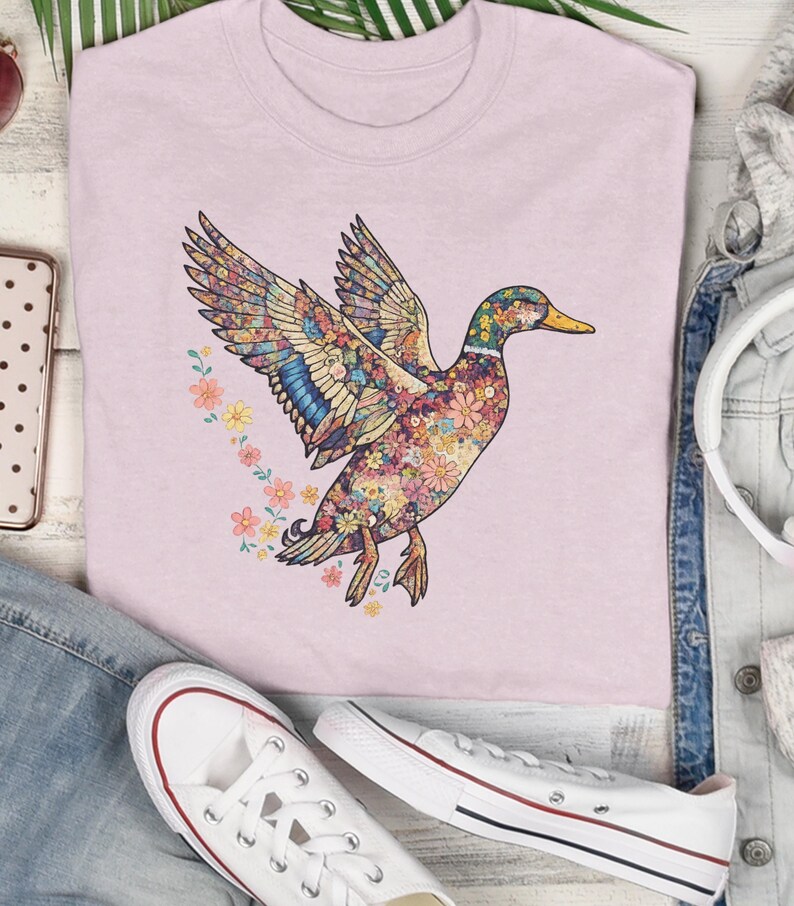 Aesthetic Duck Shirt - Artistic Duck Lover Tee - Vibrant Nature Animal Shirt - Unique Gift for Her Light Pink