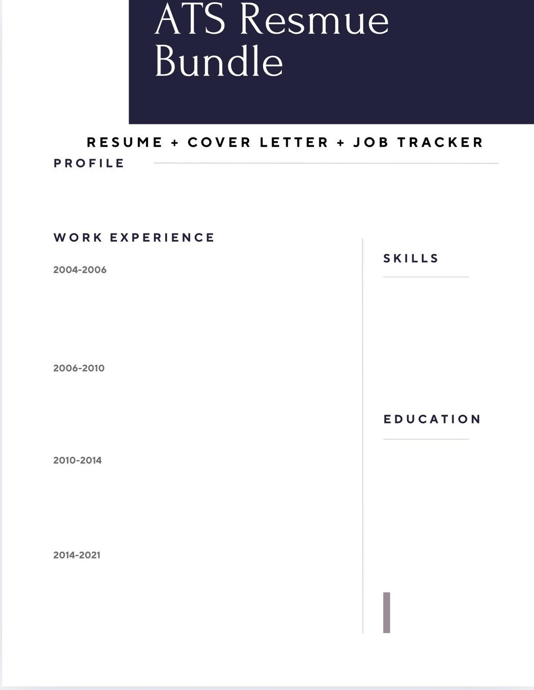ATS Resume Template Bundle | Editable Cover Letter & Job Tracker (PDF ...