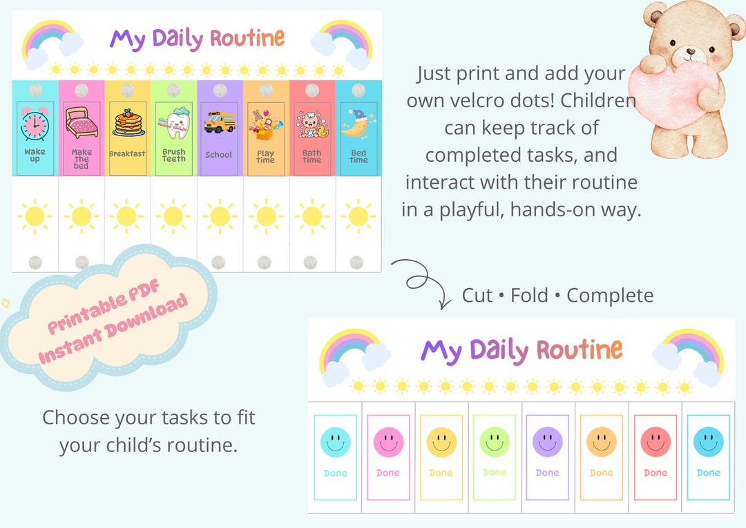 Visual Daily Routine for Kids – Cut & Fold Routine Chart Printable PDF ...