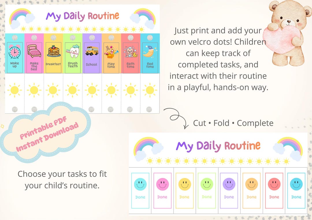Visual Daily Routine for Kids – Cut & Fold Routine Chart Printable PDF ...