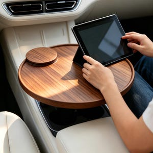 Luxury Walnut Wood Car Tray Table,Multi-functional Cup Holder Expander&Phone Stand,Car Desk for Eating and Working,Premium Road Trip Gift