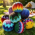 Hand Knit Multicolor Hacky Sack Foot Bag Stress Ball Crochet Bocce Ball, Guatemala, Juggling Bean Bags
