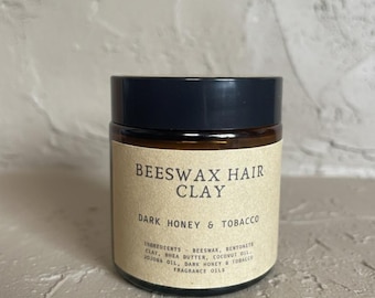 Organic Hair Styling Clay, Honey Tobacco Scent, Beeswax, 4oz Jar