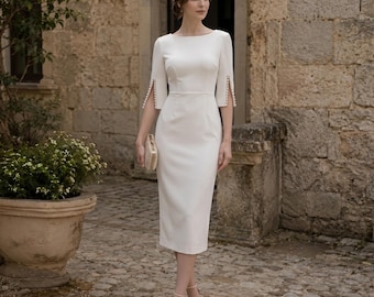 Elegant Midi Dress Women: Slit Sleeve Cocktail, Wedding Guest, Evening Wear