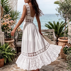 white long flared dress Bridal White Sheer Lace Flared Maxi Dune Dress XS