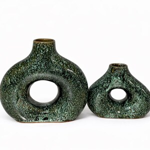 Hollow Ceramic Vase: Modern Abstract Handmade Pottery, Minimalist Green Home Decor
