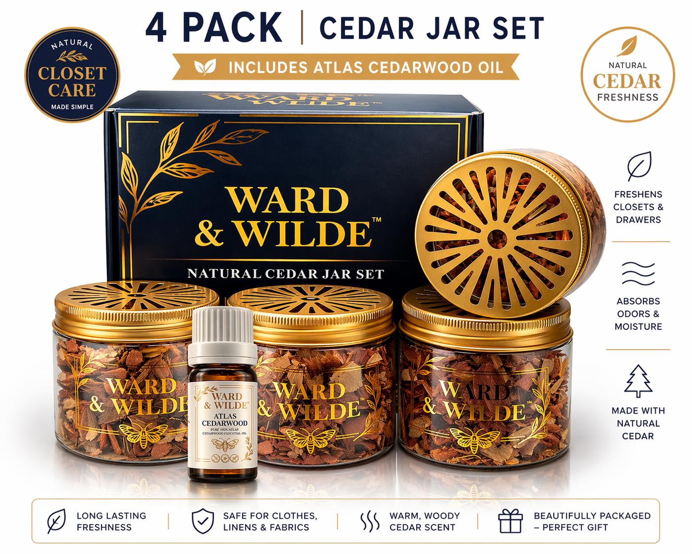 4 Pack Cedar Jar Set with Cedarwood Oil Natural Closet Deodorizer, Freshener