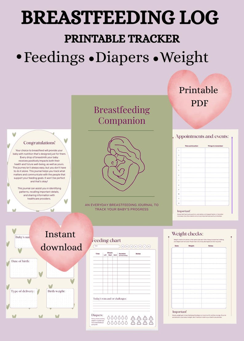 Breastfeeding Log Printable for Newborns - Feeding & Weight Tracker PDF ...